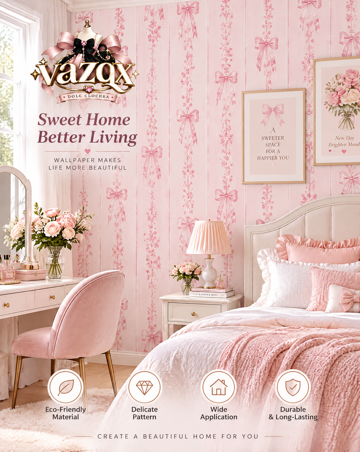 Pink Ribbon Stripe Wallpaper