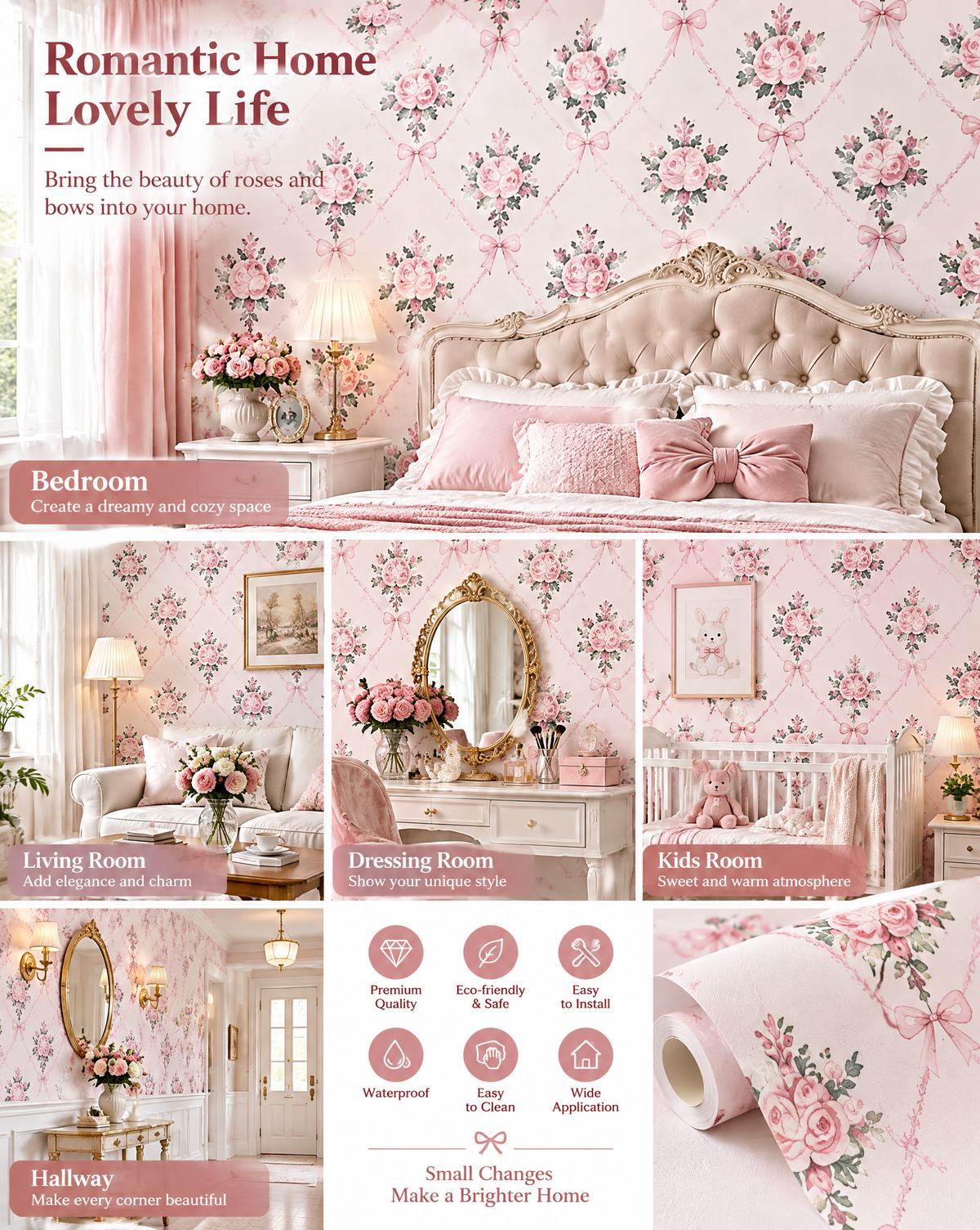 Romantic Rose Bow Wallpaper