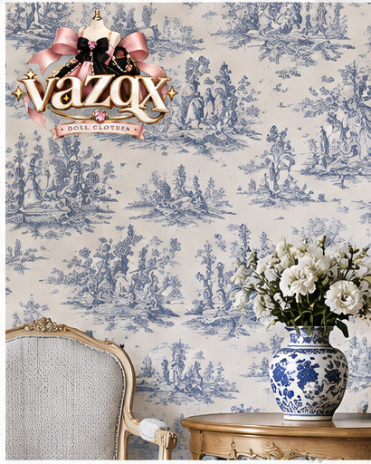 Blue Toile Garden Wallpaper