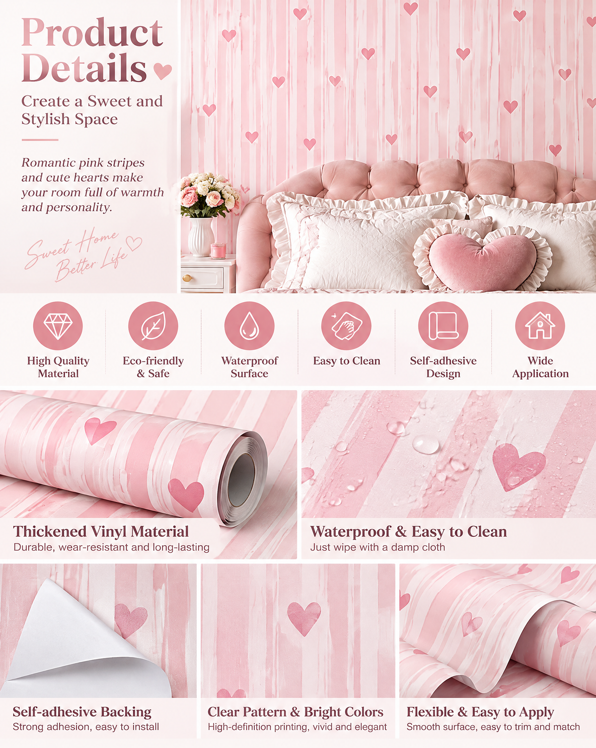 Candy Heart Stripe Wallpaper
