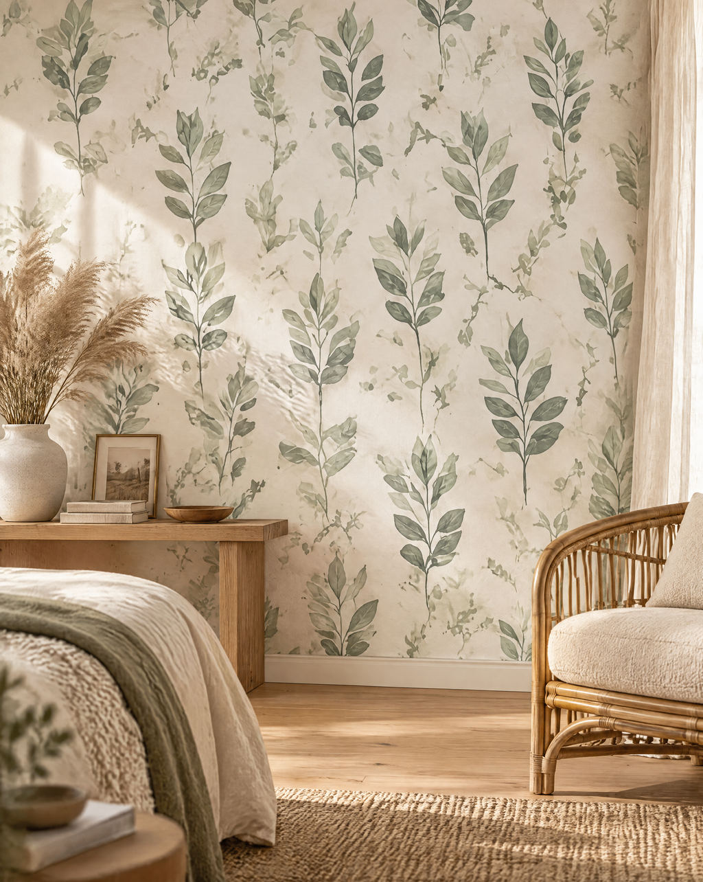 Sage Botanical Leaf Wallpaper
