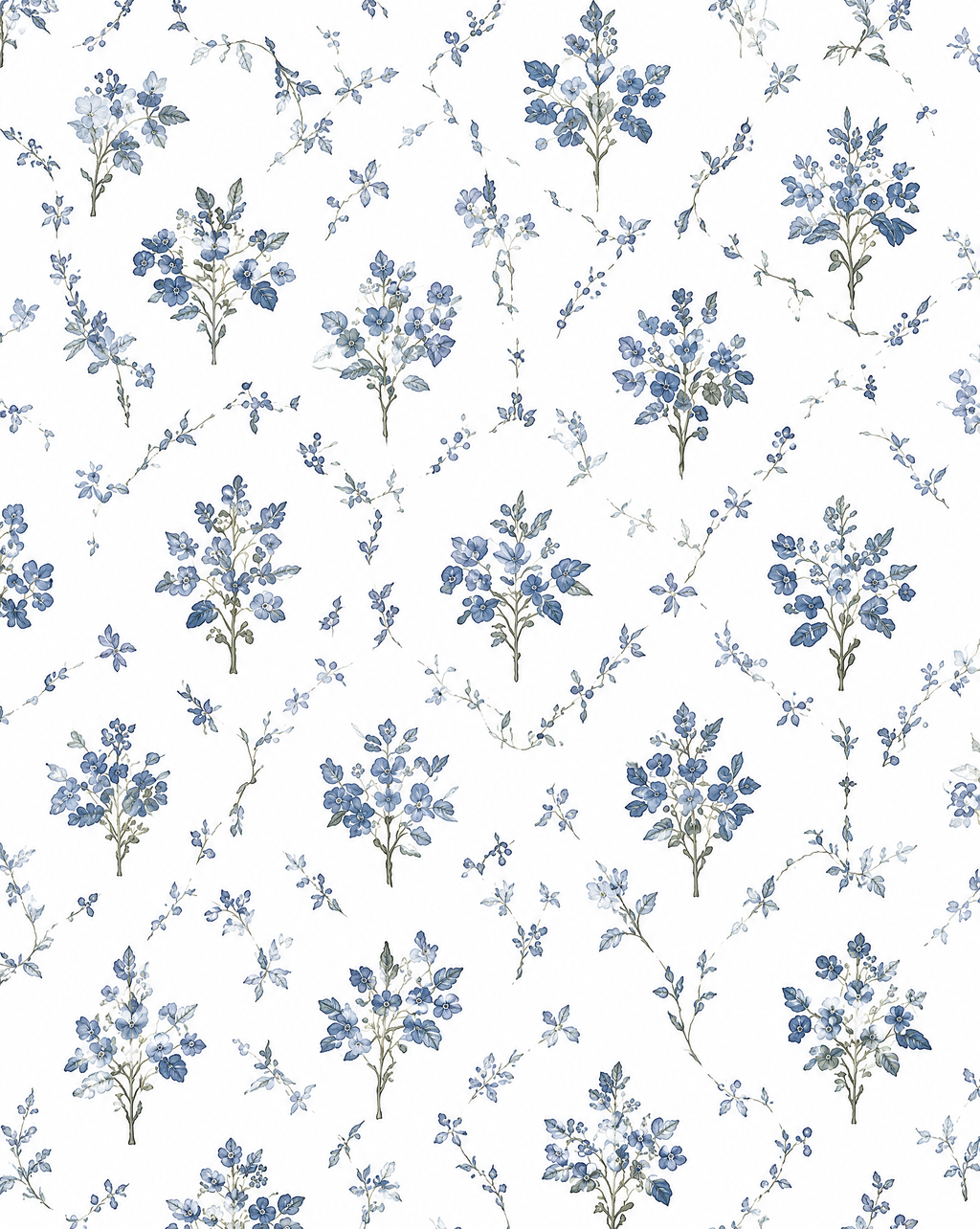 Blue Meadow Floral Wallpaper