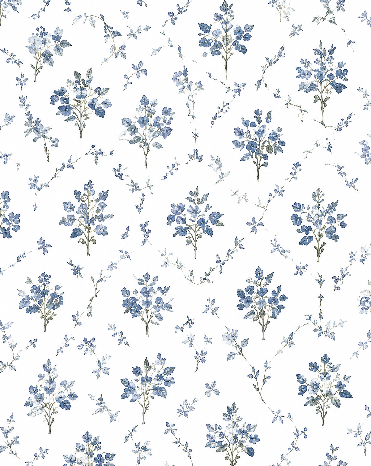 Blue Meadow Floral Wallpaper