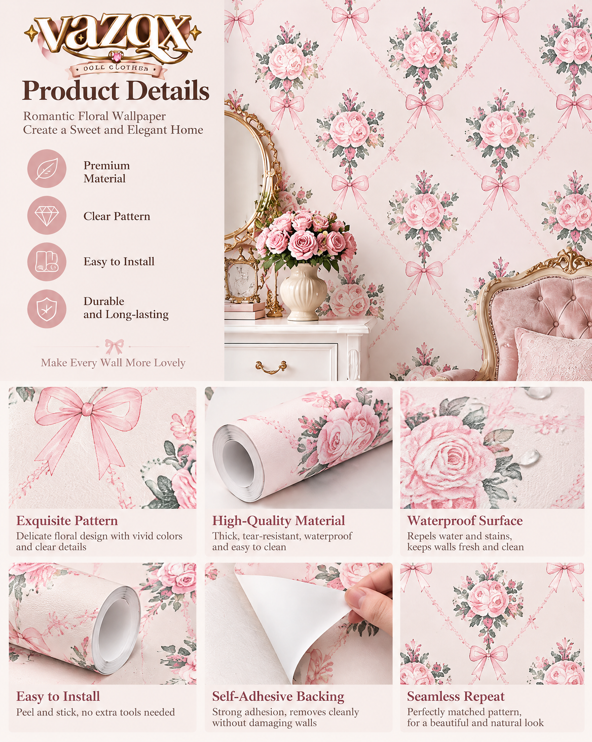 Romantic Rose Bow Wallpaper