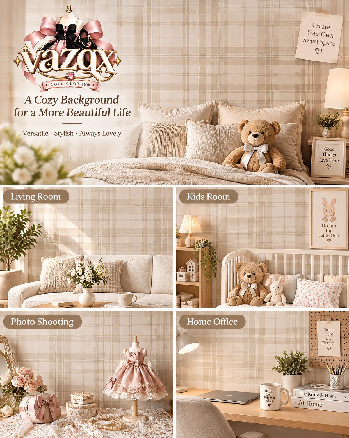Warm Beige Plaid Wallpaper