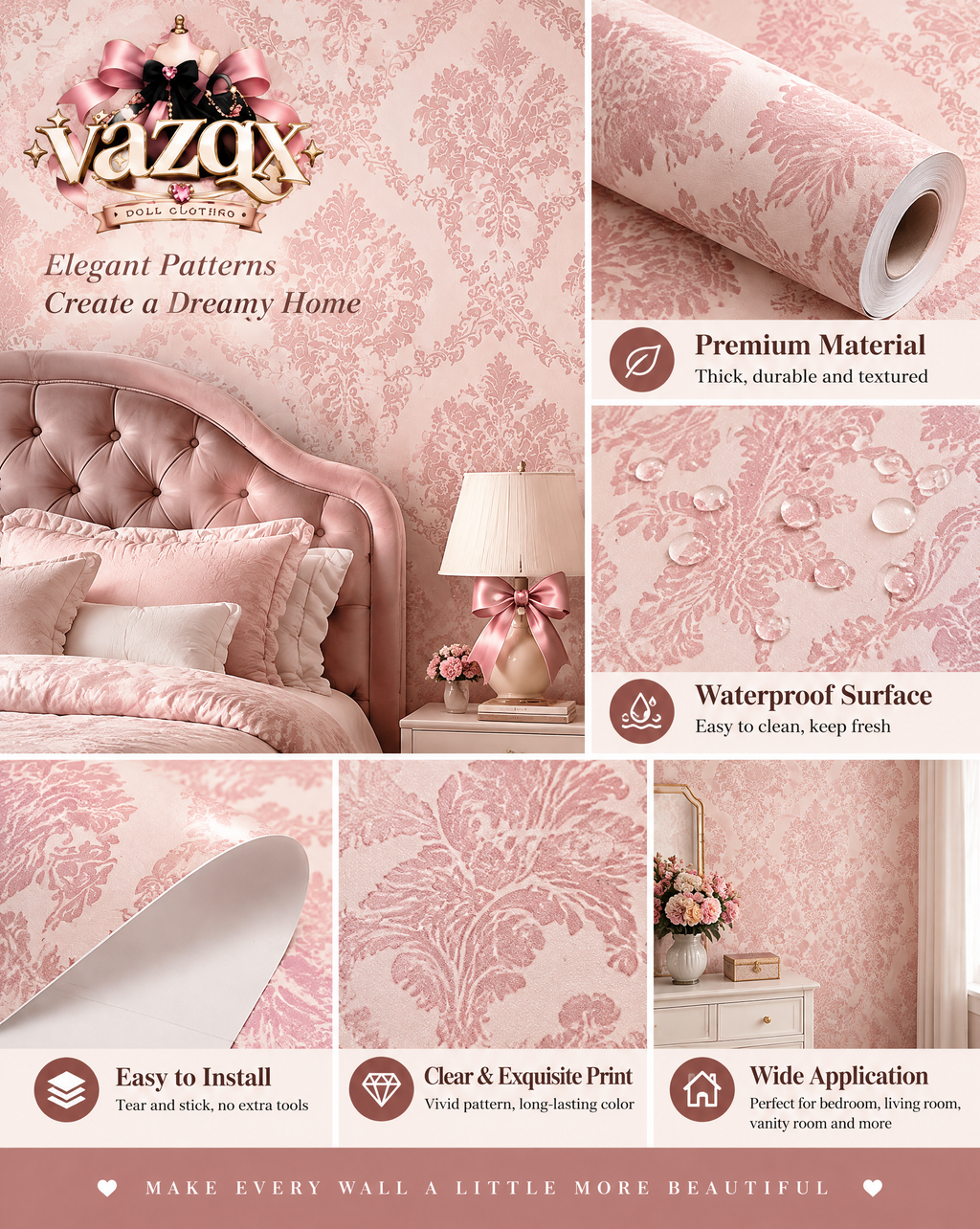 Rose Damask Blush Wallpaper