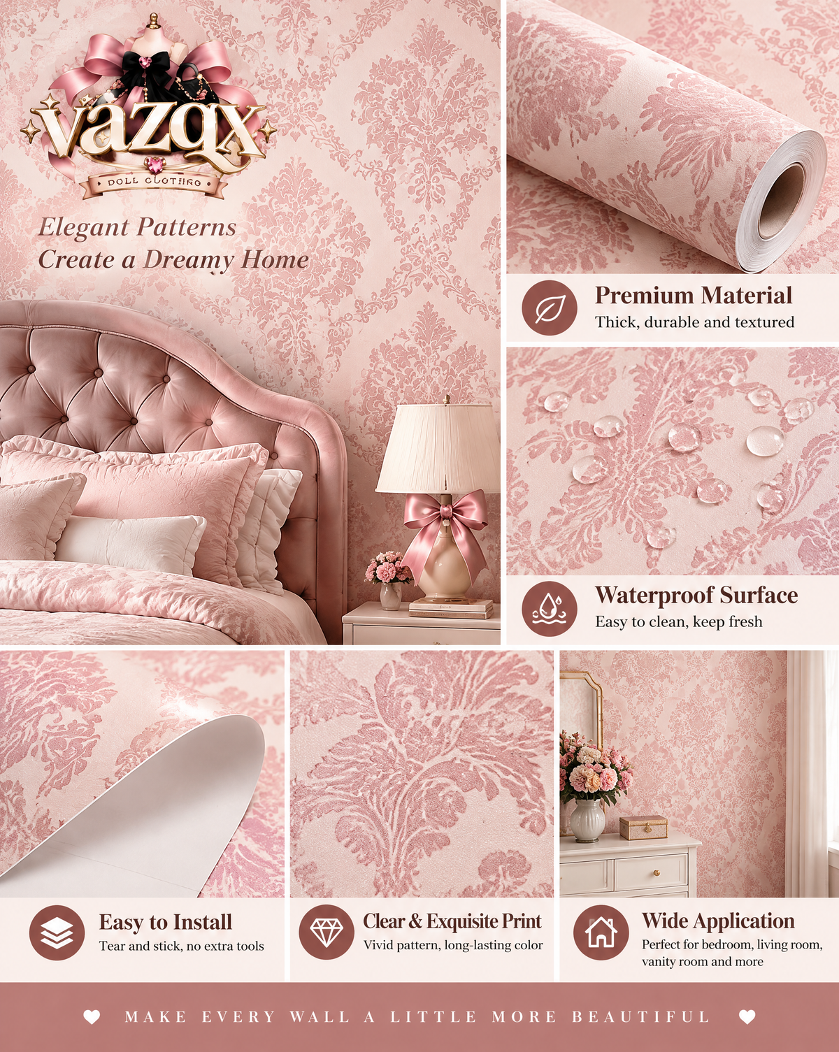 Rose Damask Blush Wallpaper