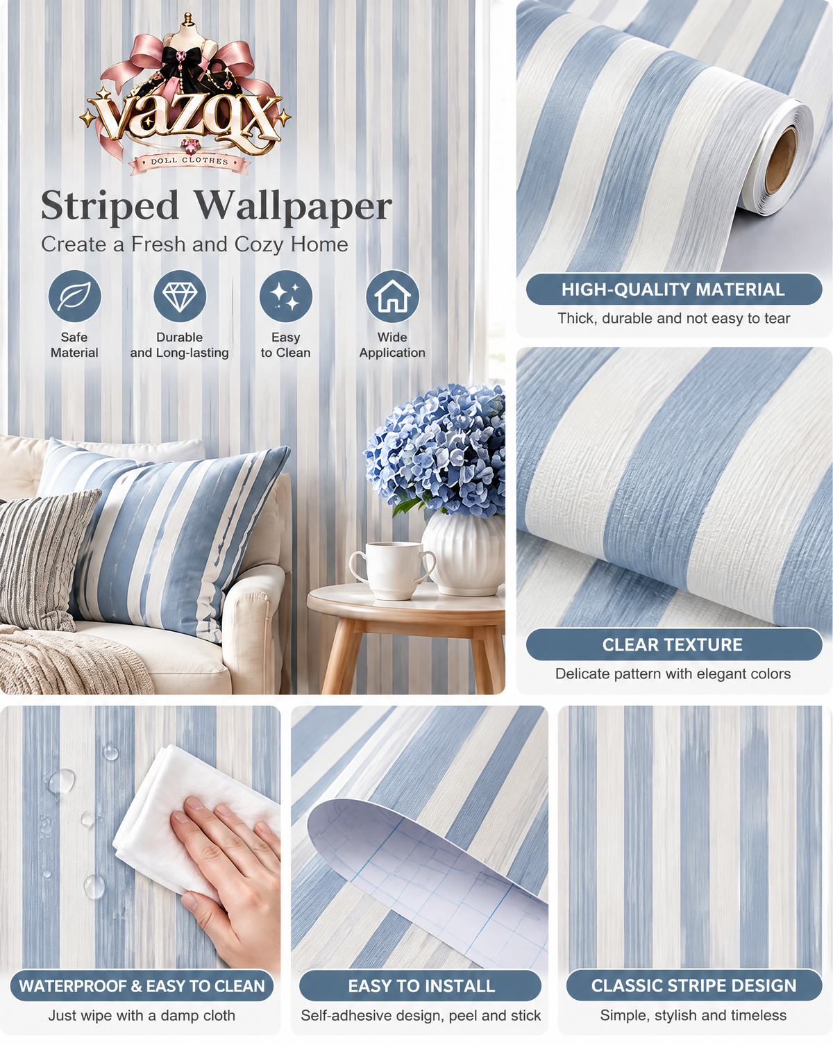 Coastal Blue Stripe Wallpaper