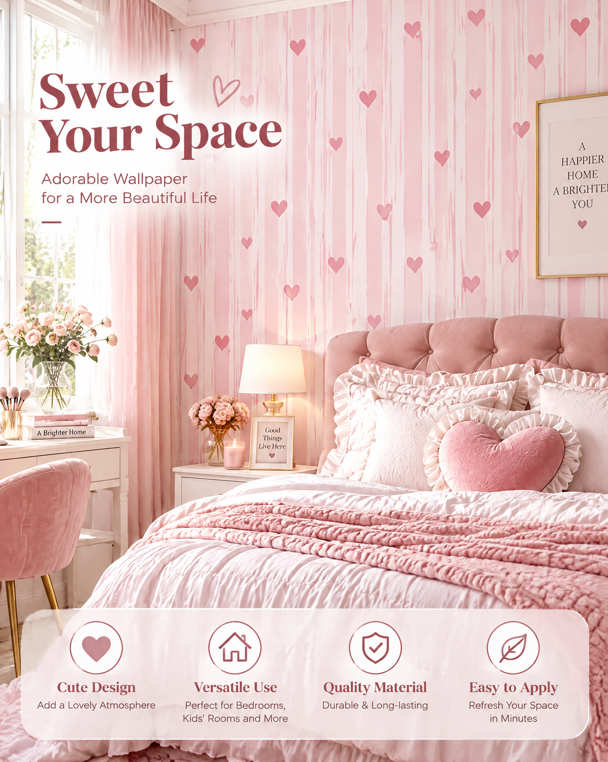 Candy Heart Stripe Wallpaper