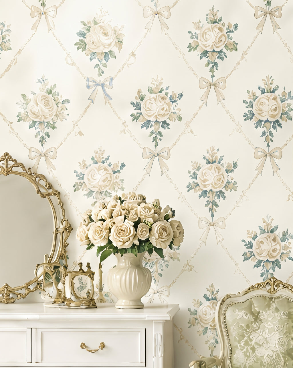 Romantic Rose Bow Wallpaper