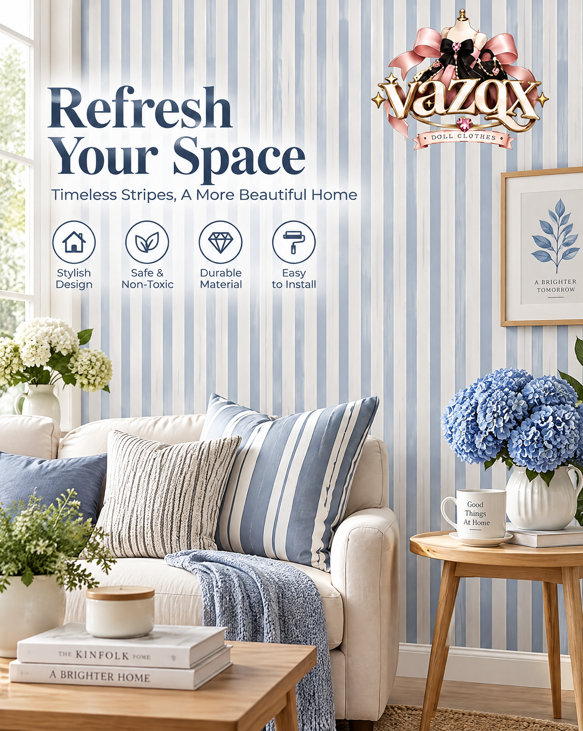 Coastal Blue Stripe Wallpaper