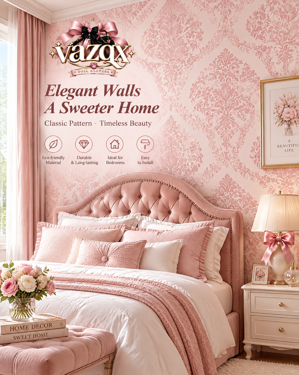Rose Damask Blush Wallpaper
