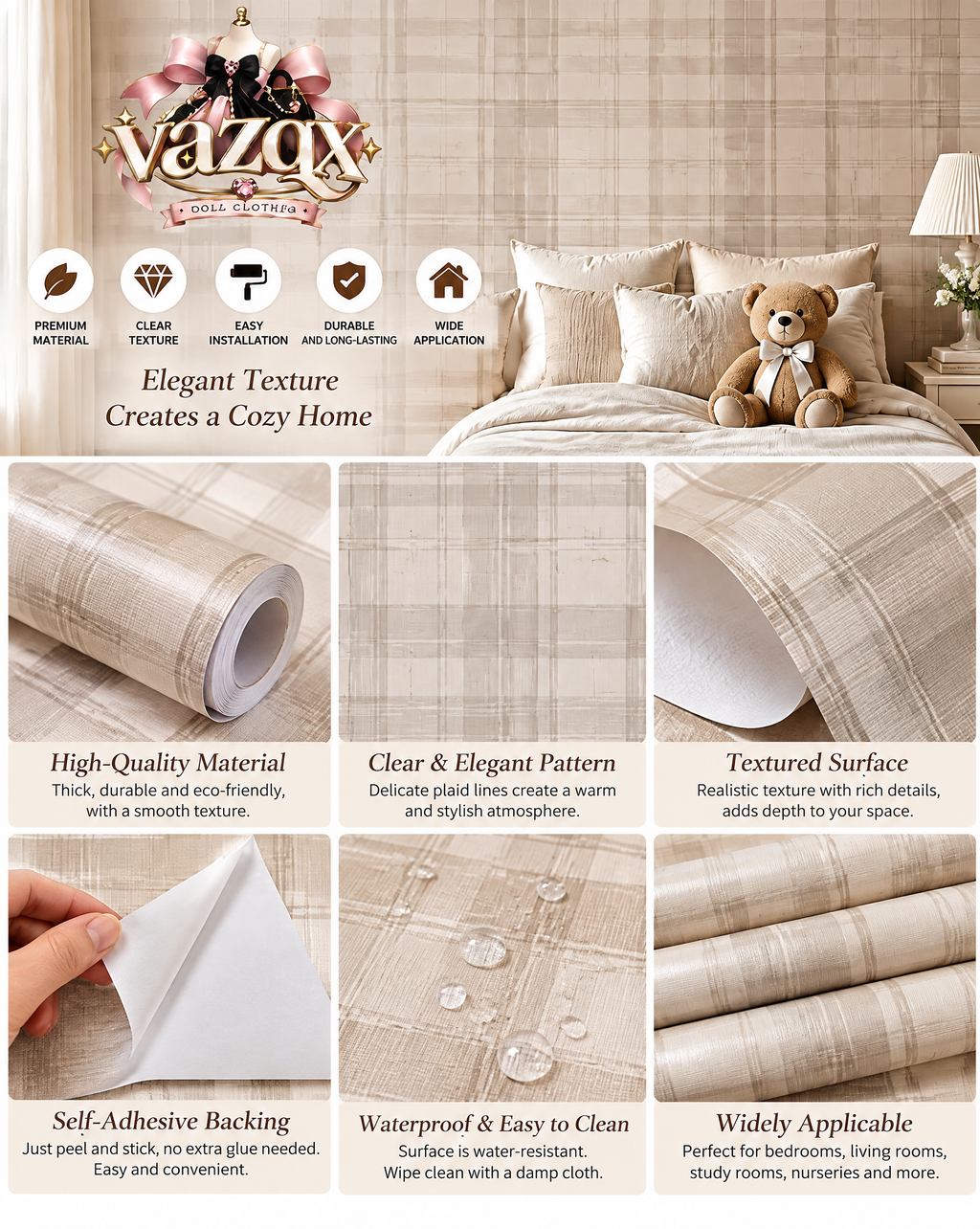 Warm Beige Plaid Wallpaper