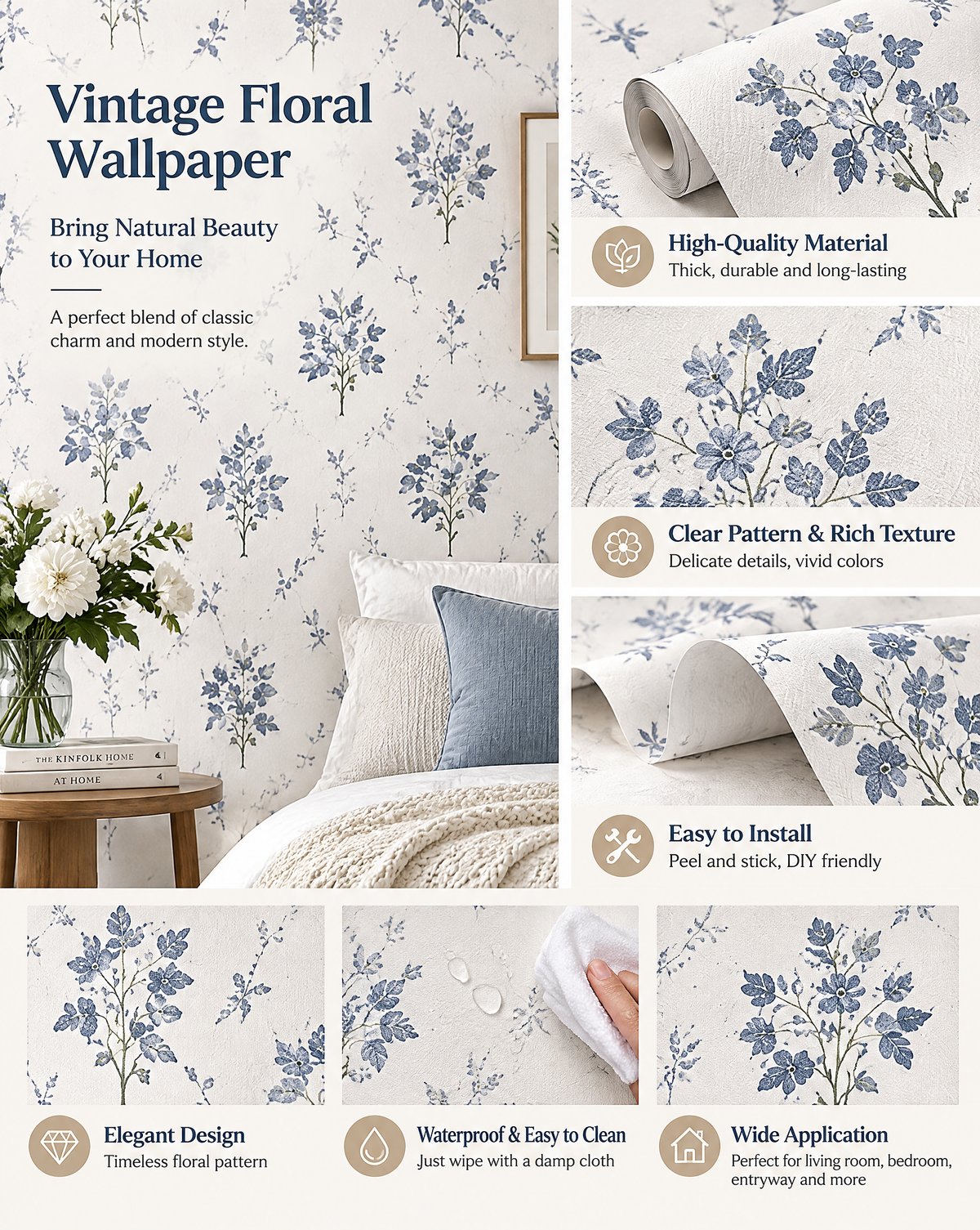 Blue Meadow Floral Wallpaper