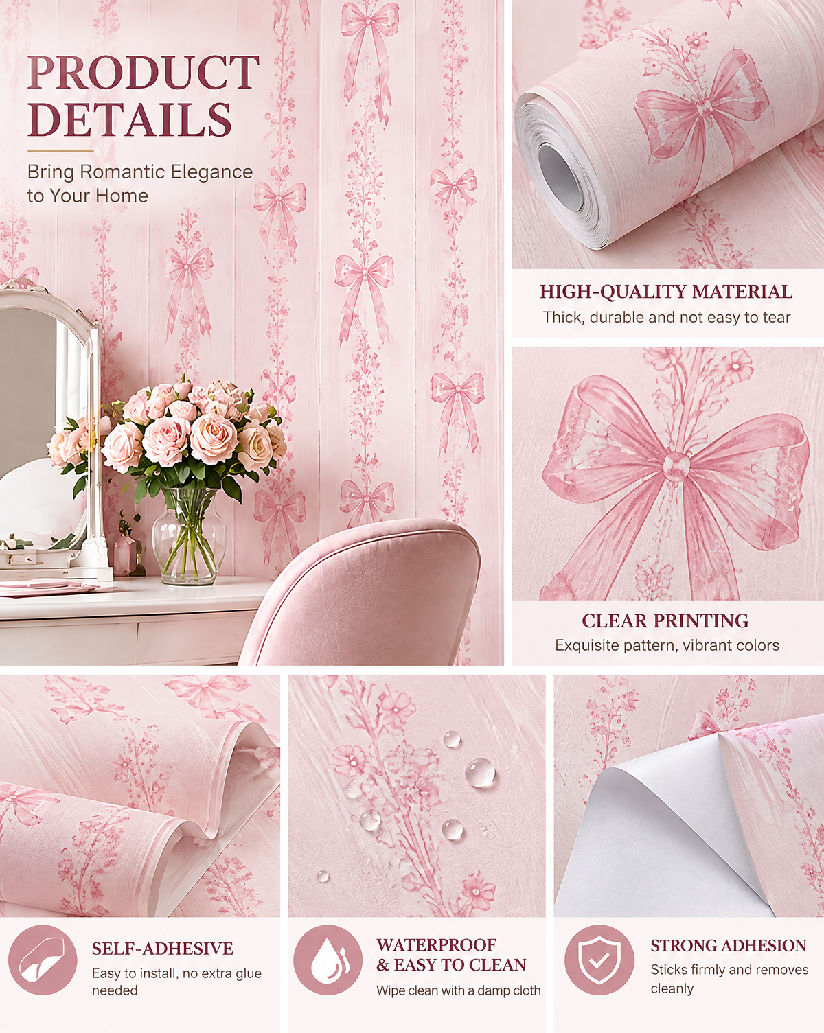 Pink Ribbon Stripe Wallpaper