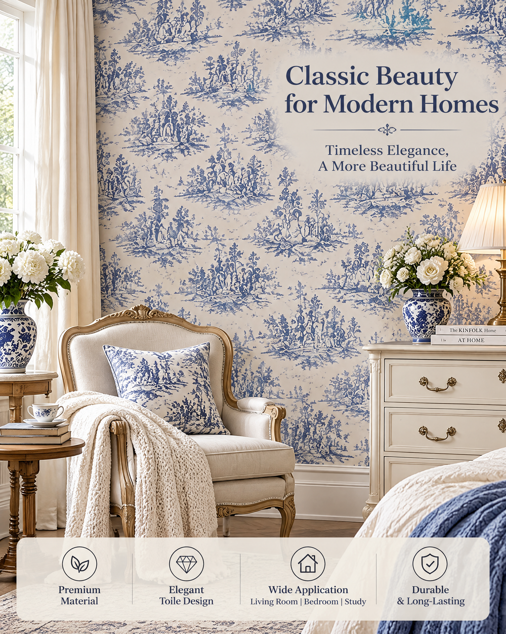 Blue Toile Garden Wallpaper